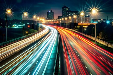 Abstract light background City road light, night highway lights, traffic with highway road motion lights, long exposure, blurred image