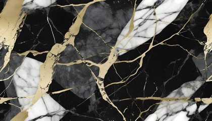 Black, white and gols marble tile texture sample
