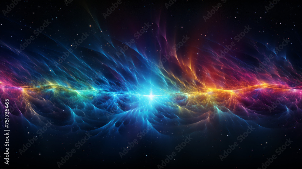 Poster mesmerizing digital artwork featuring a nebula with dynamic colors and a central light source