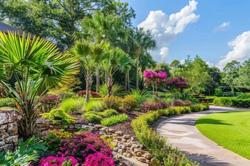 Obraz premium Beautiful landscaping with beautiful plants and flowers.