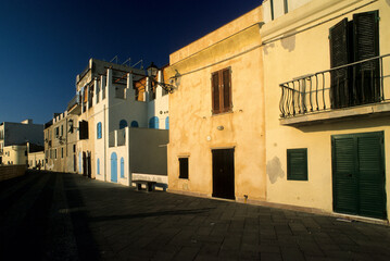 street in the town, Houses along the ramparts in Alghero. Sassari, Sardinia. Italy