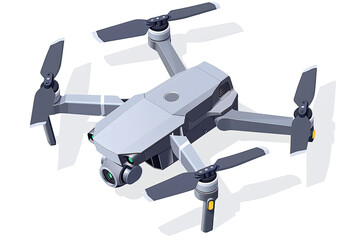 Aerial Fly Drone with Dual Camera Photo and Video RC Modern grey color, isometric illustration.