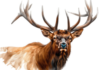 a Bull Elk with antlers, 3/4 side view PNG, in a Fishing-themed, isolated, and transparent photorealistic illustration. Generative ai