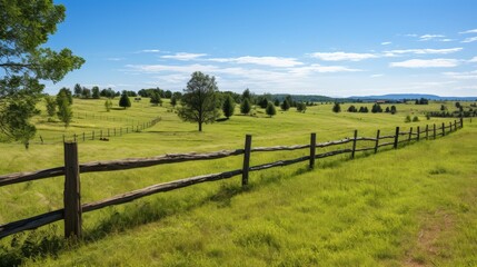 Fototapeta na wymiar Protective fence encircles the vibrant green pasture