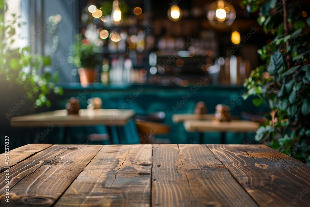 Poster empty table in coffee shop for product display or mock up