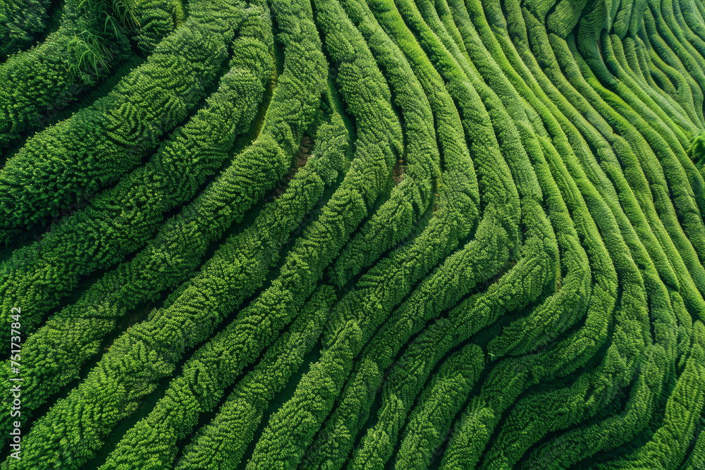 Aufkleber an aerial view of a field of soybeans. the drone captures the neat rows of plants, creating a stunni