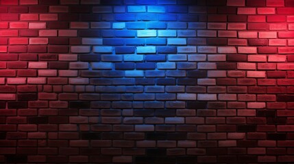 Red and Blue Lighting Effect on Brick Wall for Party Happiness Concept. Product Placement Showcase.