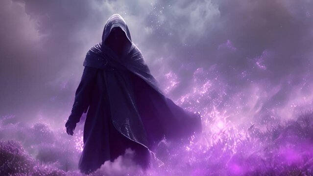 A creepy person facing the purgatory world, Death mystery fog with spirit between worlds. Scary spooky 4k video moody hell