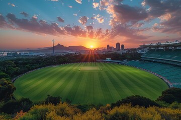 Obraz premium Green field of football professional covering. Grass at the stadium for sporting events. Spotlight light. Concept: championships and coverage of events from the world of sports