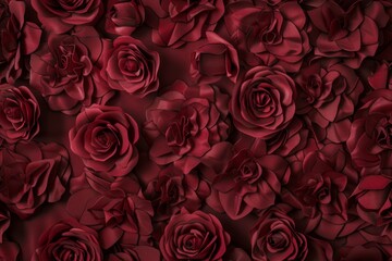 Red Roses Top View Seamless Pattern, Lush Roses Endless Tile High-Quality Photo, Copy Space
