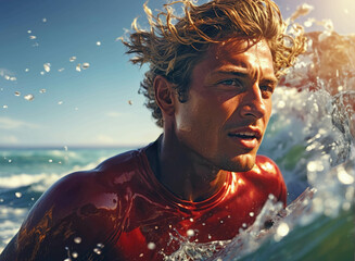 Portrait d'un Jeune surfer blond - obrazy, fototapety, plakaty