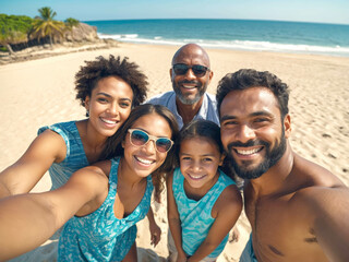 Obraz premium Selfie famille heureuse - vacances d'été plage