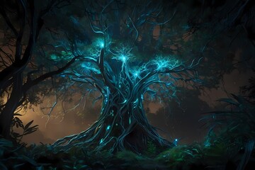 "Dazzling Tree Dance: A Memorable Night of Digital Nature" Generative AI