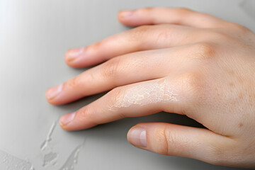 Obraz na płótnie Canvas Woman with dry skin on hand against light background, closeup