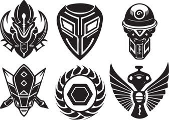 Set Greyscale cyberpunk video game symbol. Hand drawn vector illustration