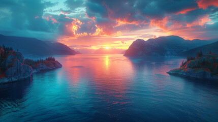 Sea to Sky Highway on Pacific Ocean West Coast. Aerial Panorama. Colorful Sunrise Sky. Located in Howe Sound between Vancouver and Squamish, British Columbia, Canada. - obrazy, fototapety, plakaty