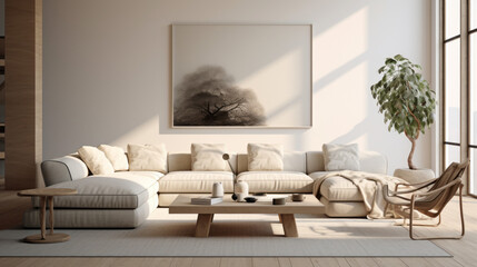 A trendy living room featuring a modern sofa