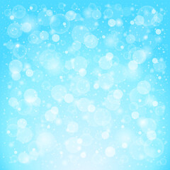 Abstract blue sky background with blurred stars, magic light, bokeh, bubble, glow. Turquoise magical backdrop. Can be used for cover, card, booklet, poster, invitation. Vector illustration
