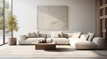 A trendy living room featuring a modern sofa