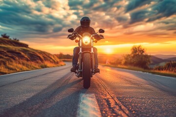 Portrait of a male biker, strength freedom, and individuality on the open road, adventurous spirit and the rebellious allure of the motorcycle, masculinity in motion.