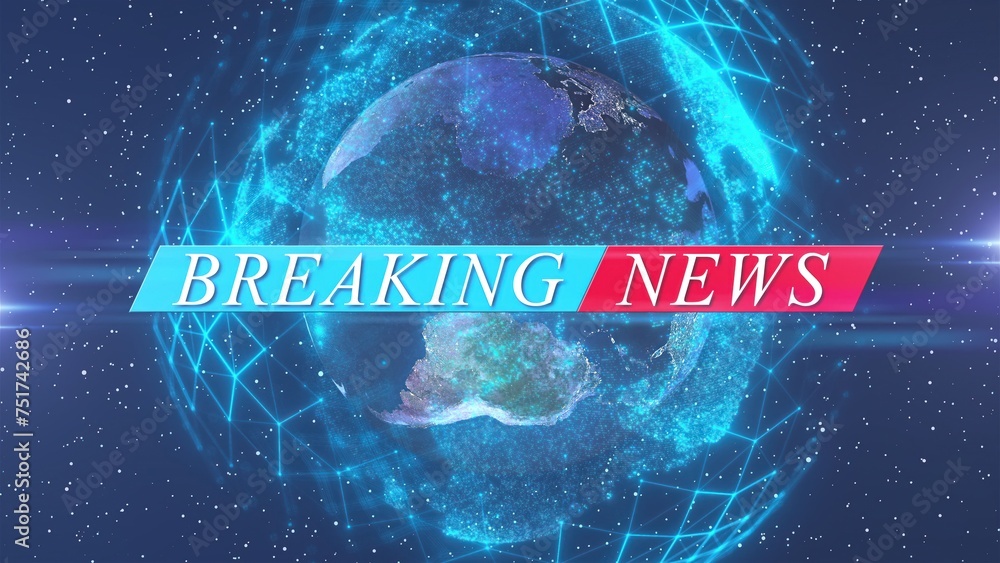 Poster breaking news text with technology global planet. computer generated 3d render