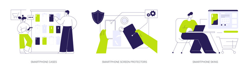 Smartphone protection accessories abstract concept vector illustrations.