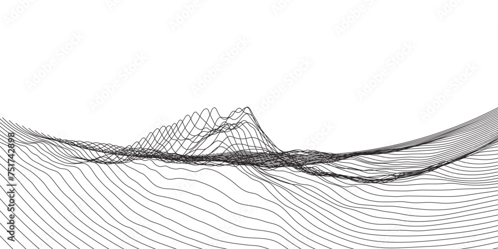 Poster abstract wireframe background. 3d grid technology illustration landscape. digital terrain cyberspace