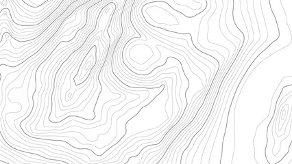 The stylized height of the topographic contour in lines and contours. Сoncept of a conditional geography scheme and the terrain path. Black stroke on white background. Wide size. Vector illustration. - obrazy, fototapety, plakaty