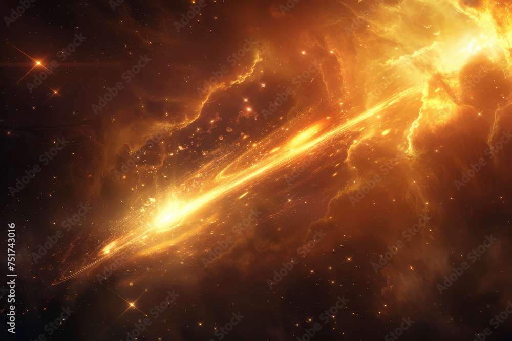 Poster the result of a professional shooting of a star with a bright and sparkling glow and a comet on it