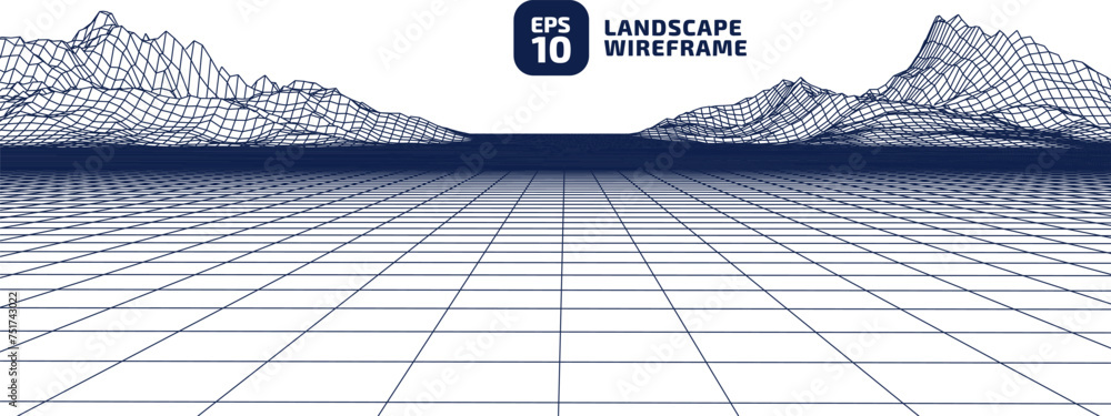 Aufkleber abstract cg wireframe background. earth 3d area. 3d grid technology illustration landscape. digital 