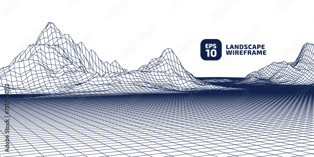 Aufkleber abstract cg wireframe background. earth 3d area. 3d grid technology illustration landscape. digital 