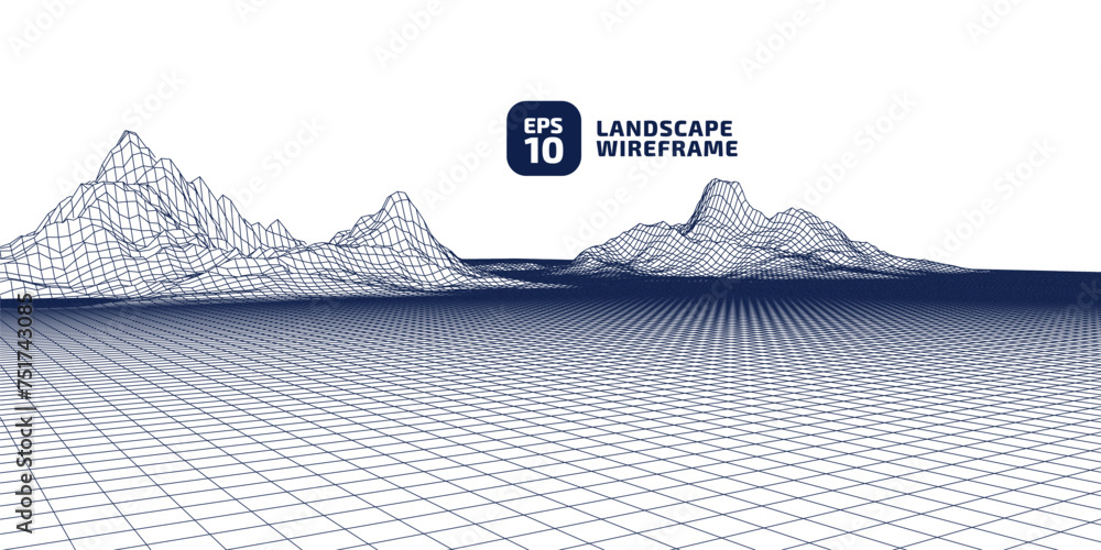 Aufkleber abstract cg wireframe background. earth 3d area. 3d grid technology illustration landscape. digital 