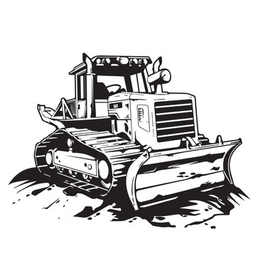 recommend clip art: Bulldozer in cartoon, doodle style . Image for t-shirt, web, mobile apps and ui. Isolated 2d vector illustration in logo, icon, sketch style, Eps 10, black and white. AI Generative