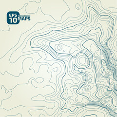 Stylized height of the topographic contour in lines and contours. Сoncept of a conditional geography scheme and the terrain path. Blue stroke on yellow background. 1x1 size. Vector illustration.