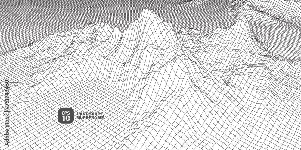 Aufkleber abstract wireframe background. 3d grid technology illustration landscape. digital cyberspace in the 