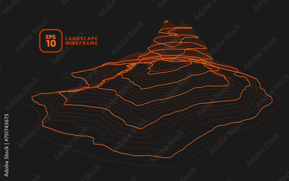 Poster stylized topographic contour height in lines and contours. the concept of a conventional geographica