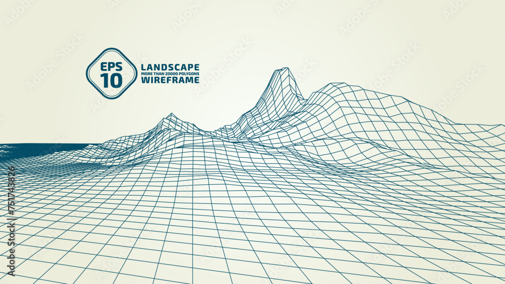 Aufkleber abstract wireframe background. 3d grid technology, vector illustration landscape. blue on yellow col
