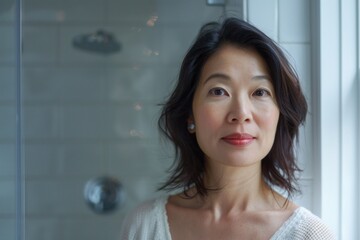 Asian woman 50 years old close-up portrait  Generative AI