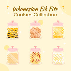 Indonesian Eid Fitr Cookies Tradition Flat Illustration in Jar