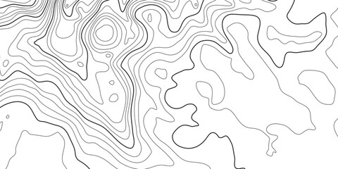 Topographic pattern texture. Black contours on white vector topography. Geographic mountain topographic. Map on land strok terrain. Elevation graphic contour height lines. Vector Illustration.