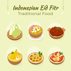 Indonesian Eid Fitr Food Tradition Flat Illustration Side View