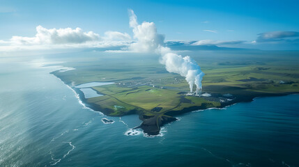Aerial view of geothermal power plant on the coast - Powered by Adobe