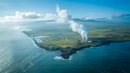 Tuinposter Aerial view of geothermal power plant on the coast © Mangata Imagine