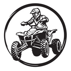 Quad bike in cartoon, doodle style . Image for t-shirt, web, mobile apps and ui. Isolated 2d vector illustration in logo, icon, sketch style, Eps 10, black and white. AI Generative