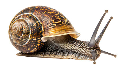 Detailed garden snail crawling, cut out - stock png.
