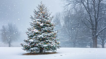 ornaments snowy christmas tree