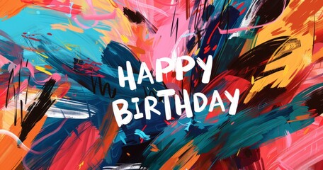 background with a happy birthday words in the style of brushstroke abstractions Generative AI