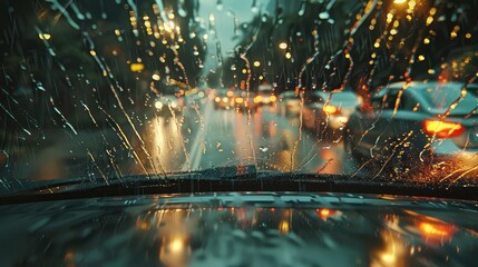 windshield driving rain - obrazy, fototapety, plakaty