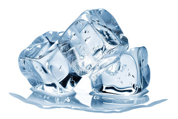 Transparent ice cubes with water droplets, cut out - stock png.