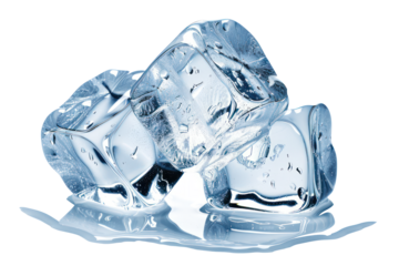 Transparent ice cubes with water droplets, cut out - stock png.